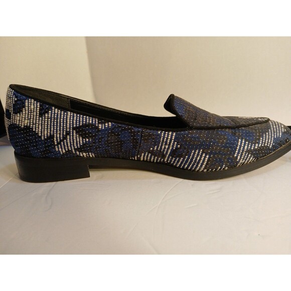 Sole Society 7.5 Winslow Navy Stripe Floral Jacquard Embroidery Loafer Pointed - Picture 4 of 16
